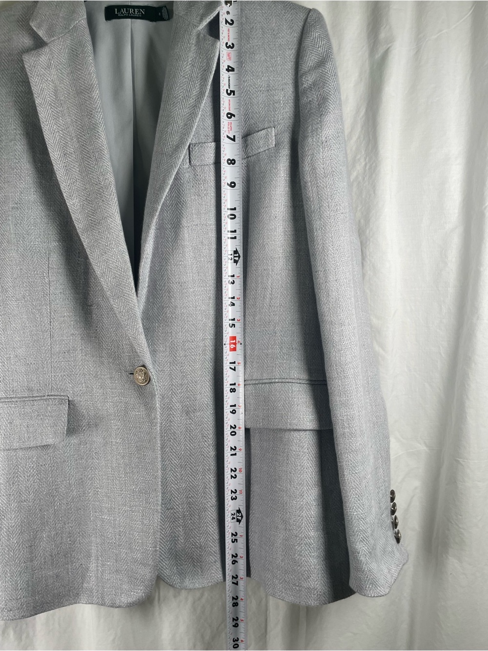 Ralph Lauren Light Blue/Gray Single-Button Herringbone Linen Blazer - Picture 14 of 16
